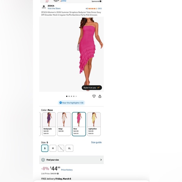 NWT Small Tube top dress Chic Asymmetrical Pink Strapless Dress - Picture 3 of 12